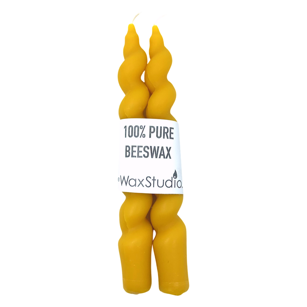 The Wax Studio- Beeswax taper pair of candles (8" wavy in natural yellow)
