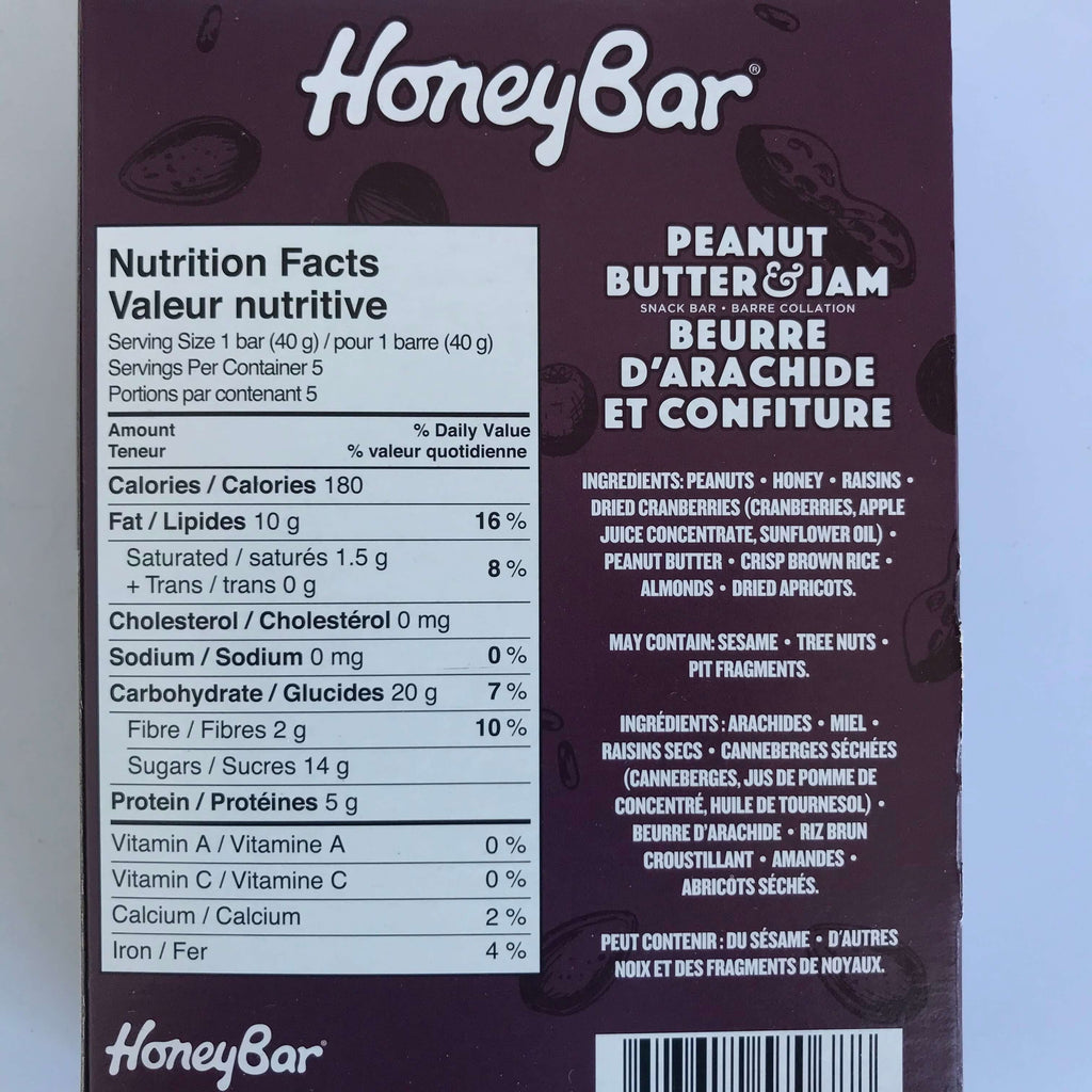 HoneyBar- Peanut Butter & Jam (5 bars)