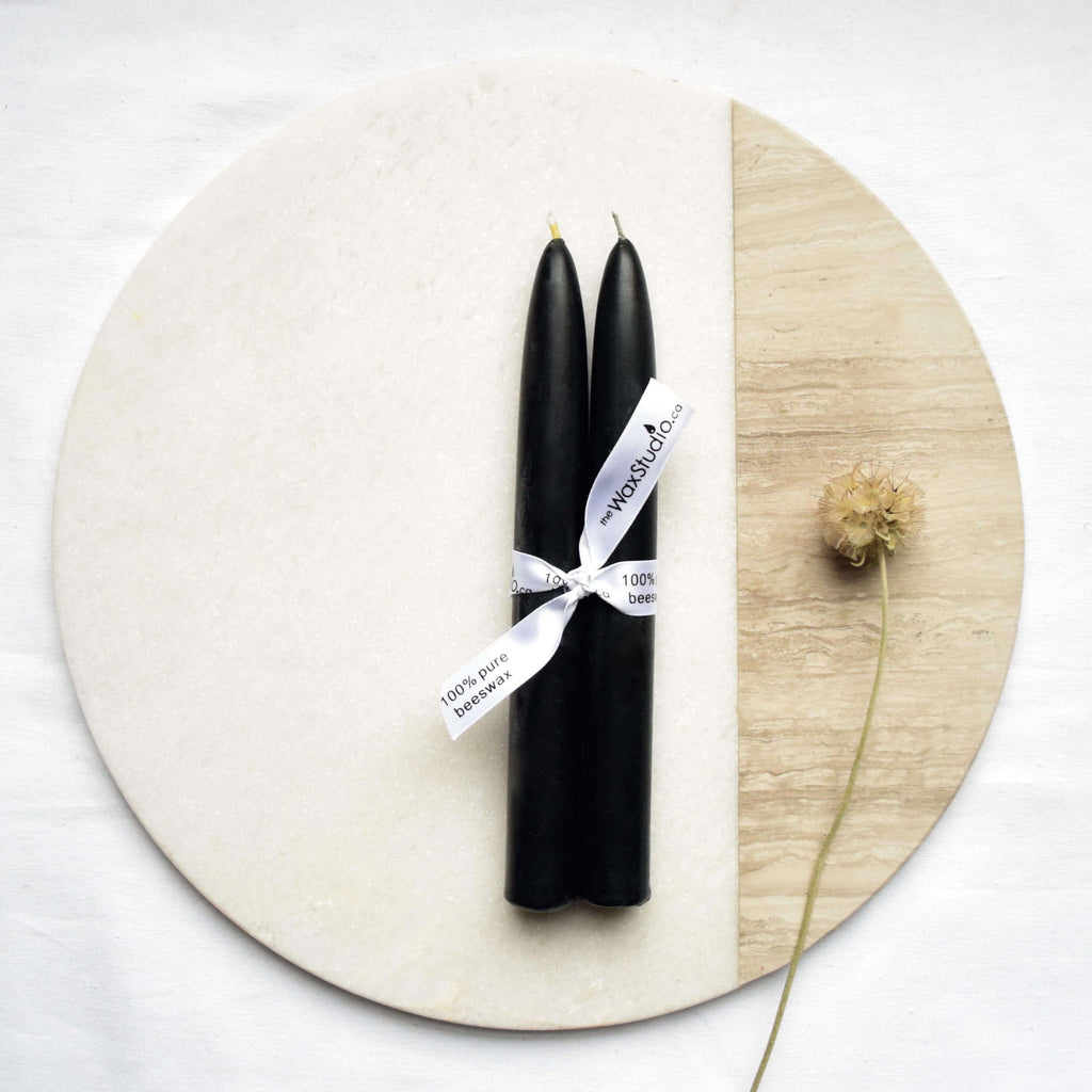 The Wax Studio- Beeswax taper pair of candles (8" smooth in eco-dyed black)