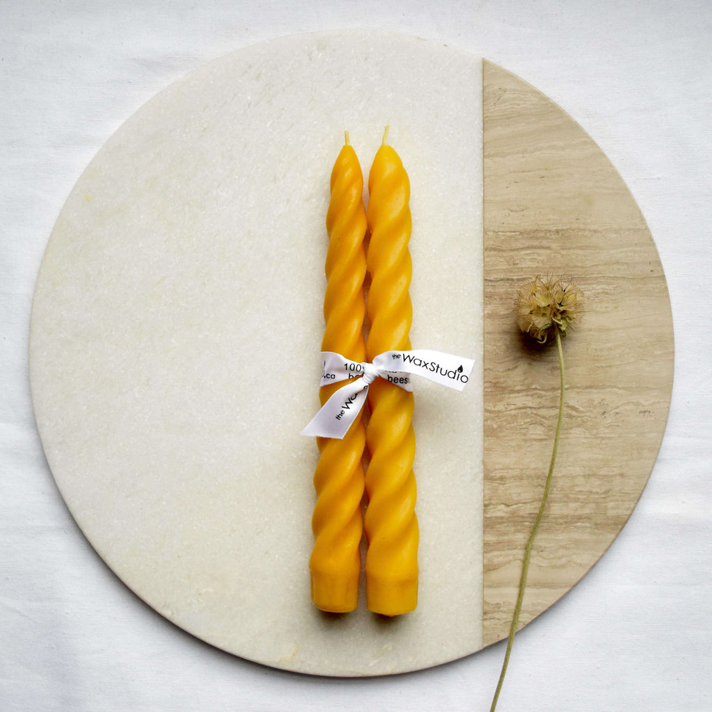 The Wax Studio- Beeswax taper pair of candles (8" twisted in natural yellow)